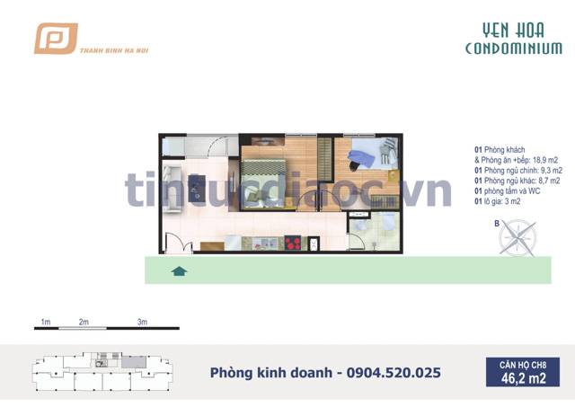 Căn hộ CH8 46,2m2 Chung cư Yên Hòa Condominium ngõ 259 Yên Hòa