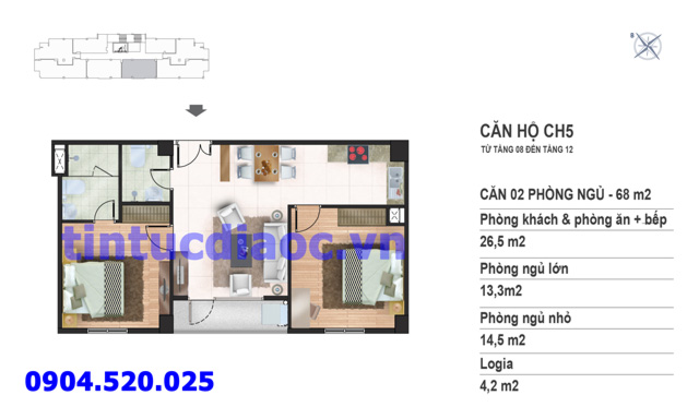 Căn hộ CH5 tầng 8 đến tầng 12 tòa N02 Chung cư Yên Hòa Condominium ngõ 259 Yên Hòa